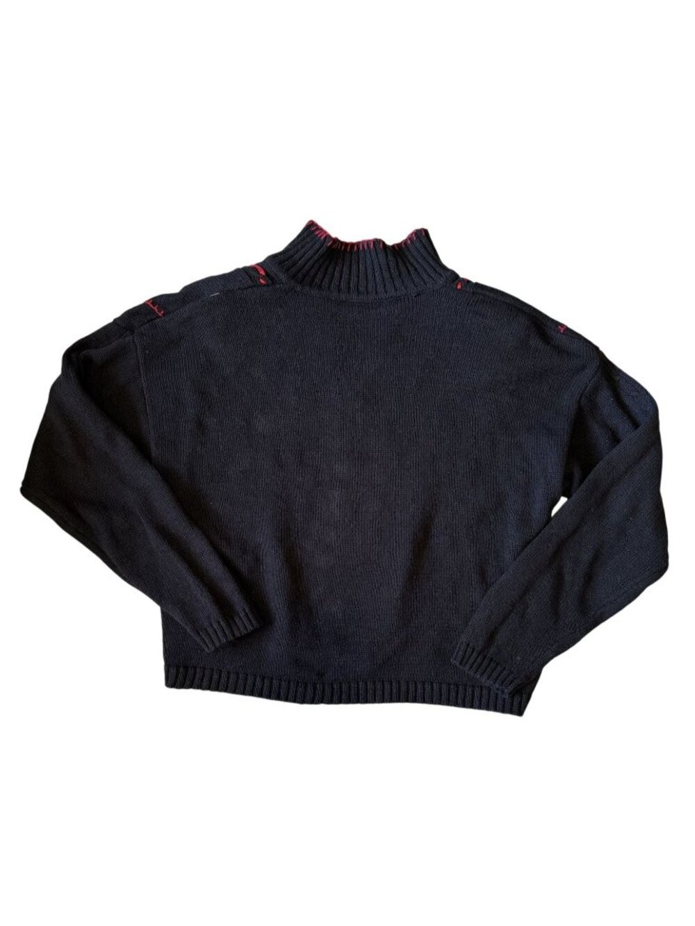 Work In Progress Christmas Sweater Poinsettia Black Embroidered Cardigan XL Zip - Picture 6 of 6